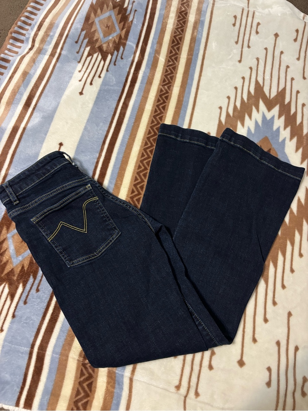 Women’s Dark Blue Flare Jeans with Contrast Pocket Stitching